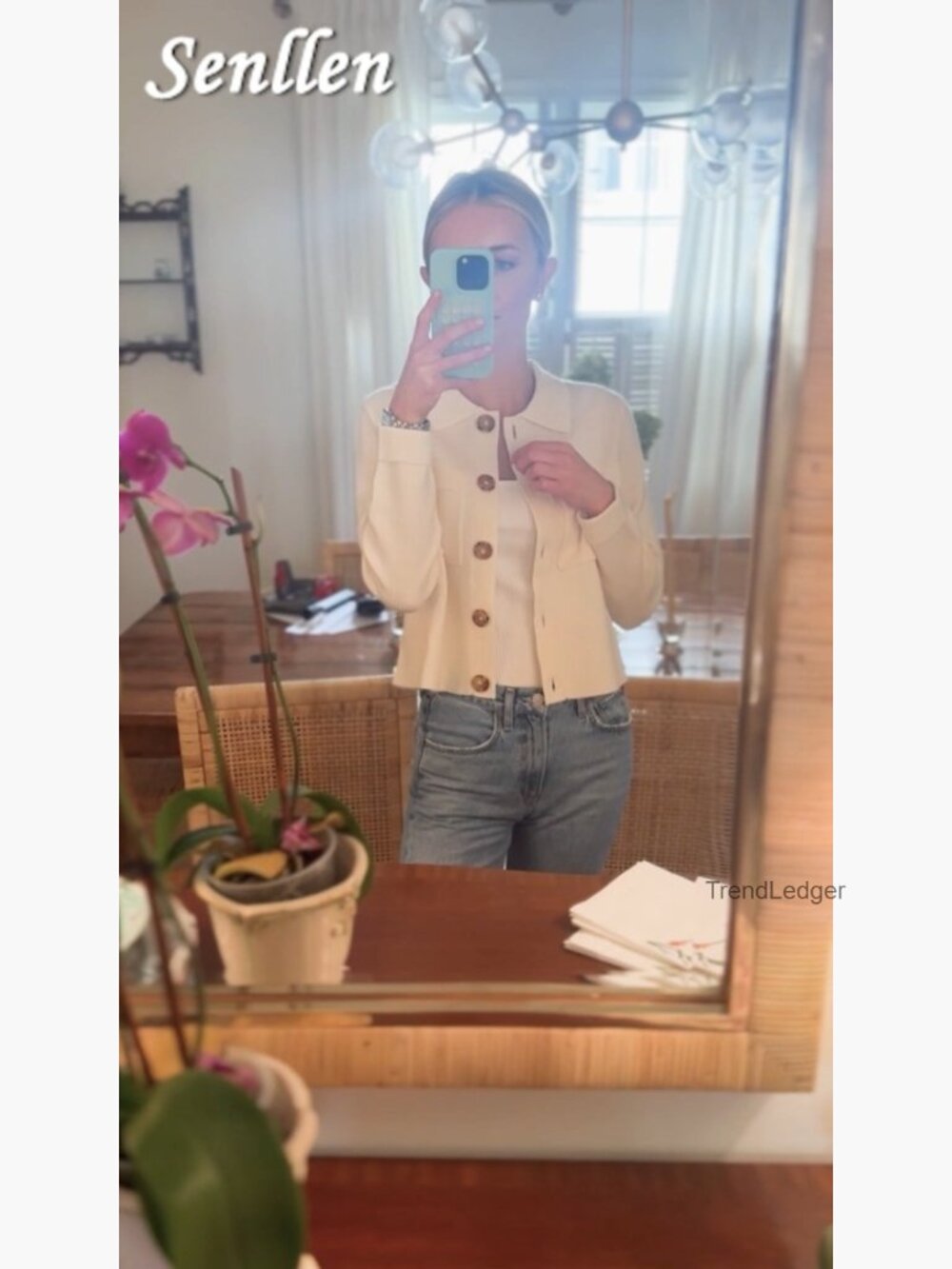Cropped Merino Wool Cardigan Jacket with Pockets - Picture 6 of 6